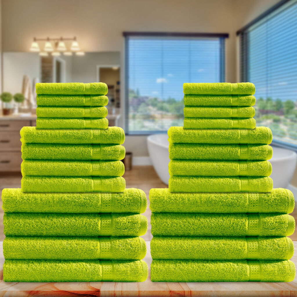 Handtuchset 24-teilig, je 8 Gäste-, Hand- und Badetücher, 100% Baumwolle, apfelgrün