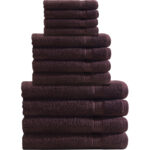 Handtuchset 12-teilig, je 4 Gäste-, Hand- und Duschtücher, 100% Baumwolle, braun