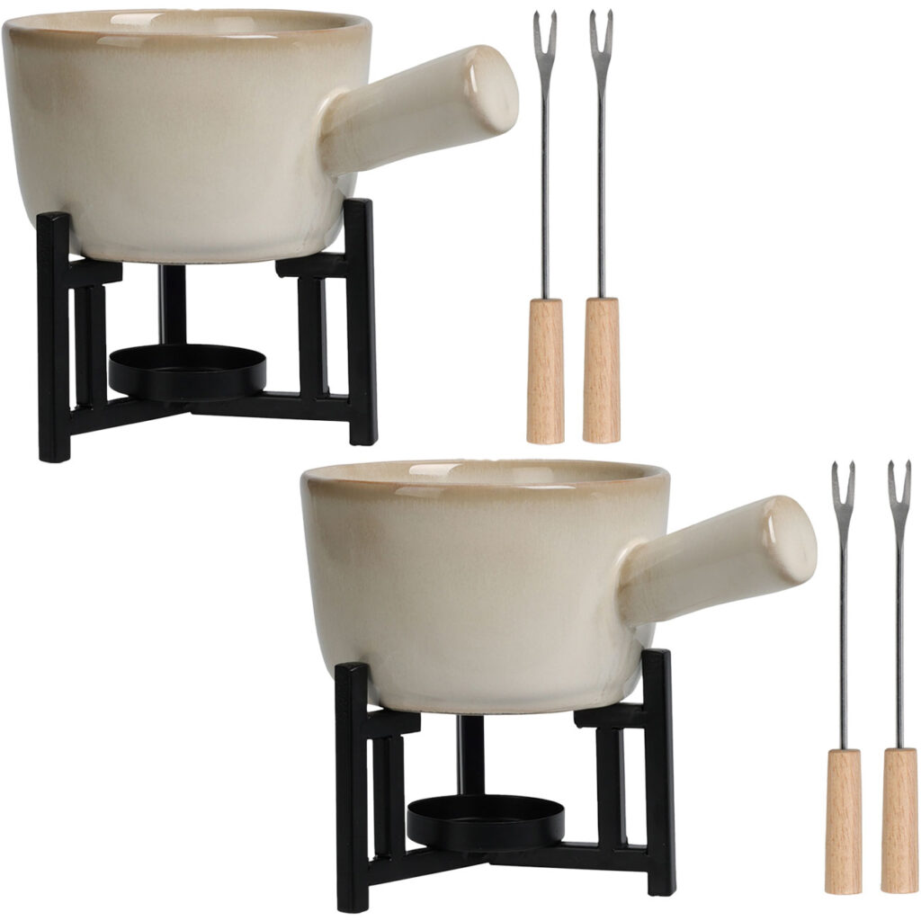 2er-Set Fondue-Set aus Porzellan für 1-2 Personen, inkl. 2 Fonduegabeln