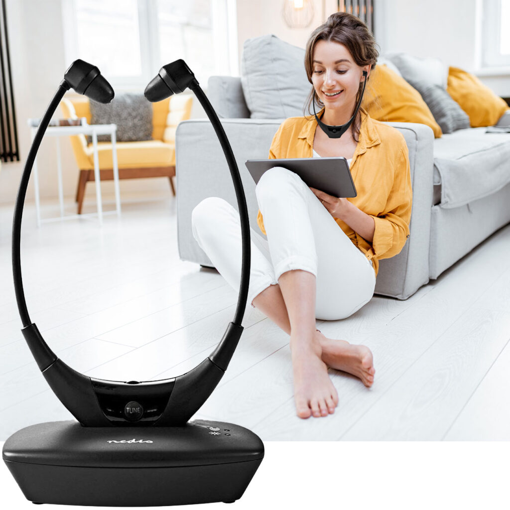 Kabelloser TV-Kinnbügel-Kopfhörer, schwarz Kabelloser TV-Kinnbügel-Kopfhörer, schwarz