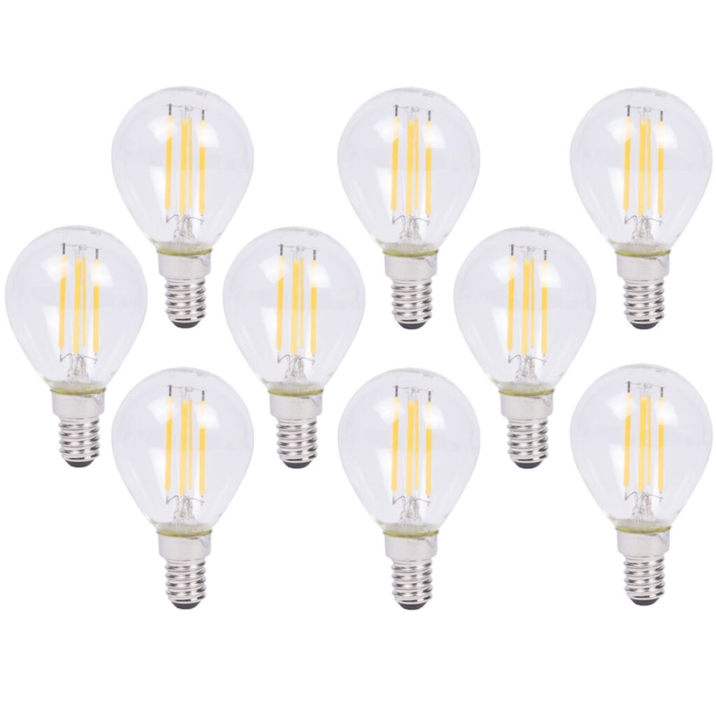 9er-Set LED-Filament-Lampe, G45, E14, 400 lm, 4 W, 2500 K, warmweiss