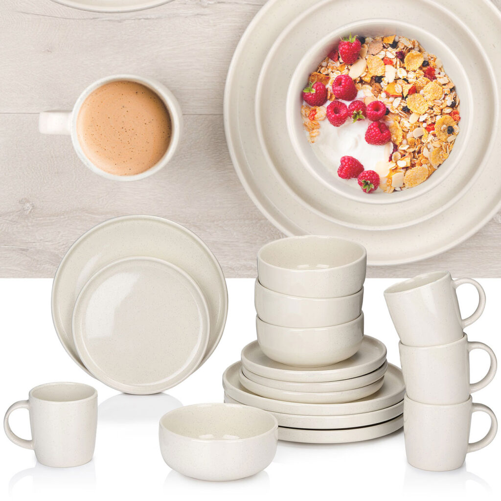 Geschirr-Set aus Steingut, 16-teilig, creme Geschirr-Set aus Steingut, 16-teilig, creme