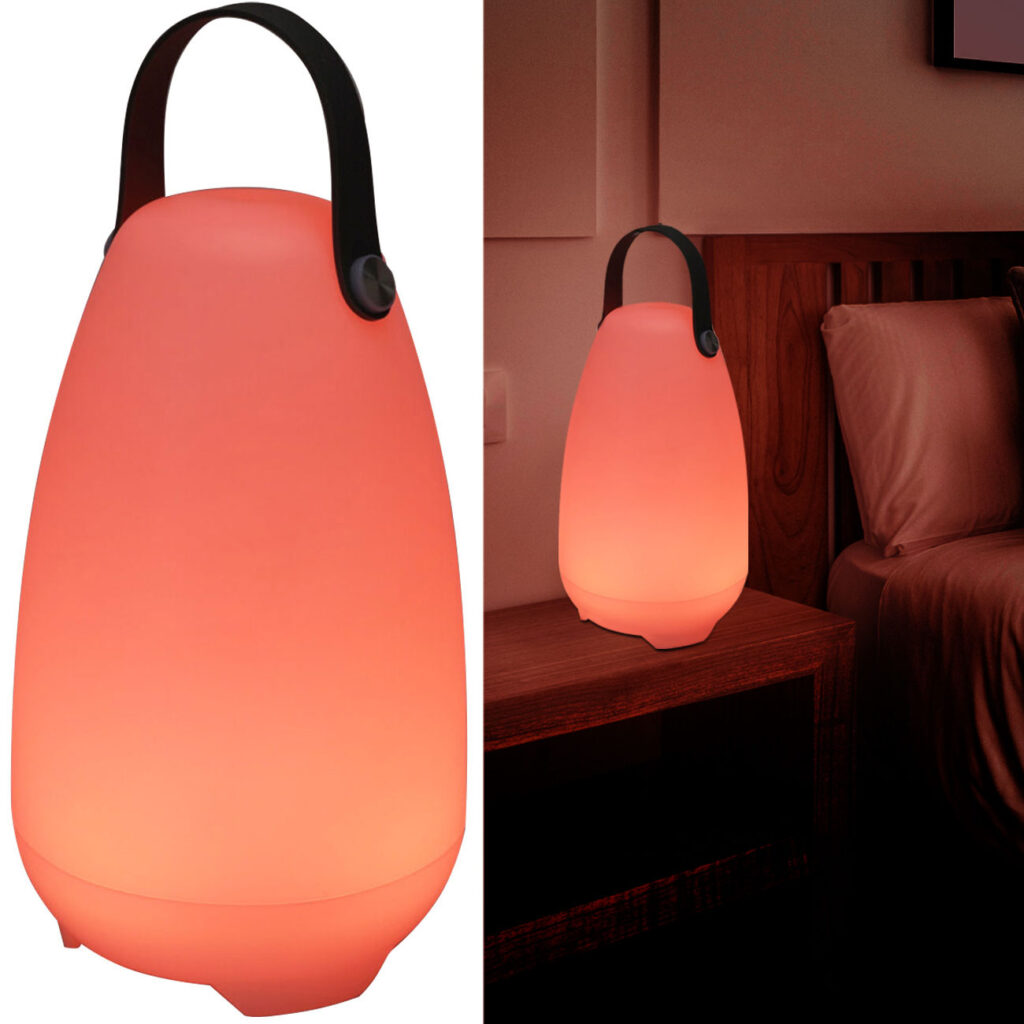 Akku Tischlampe mit 4 Lichtmodi in weiss & 16 RGB-Farben, 26cm, IP44