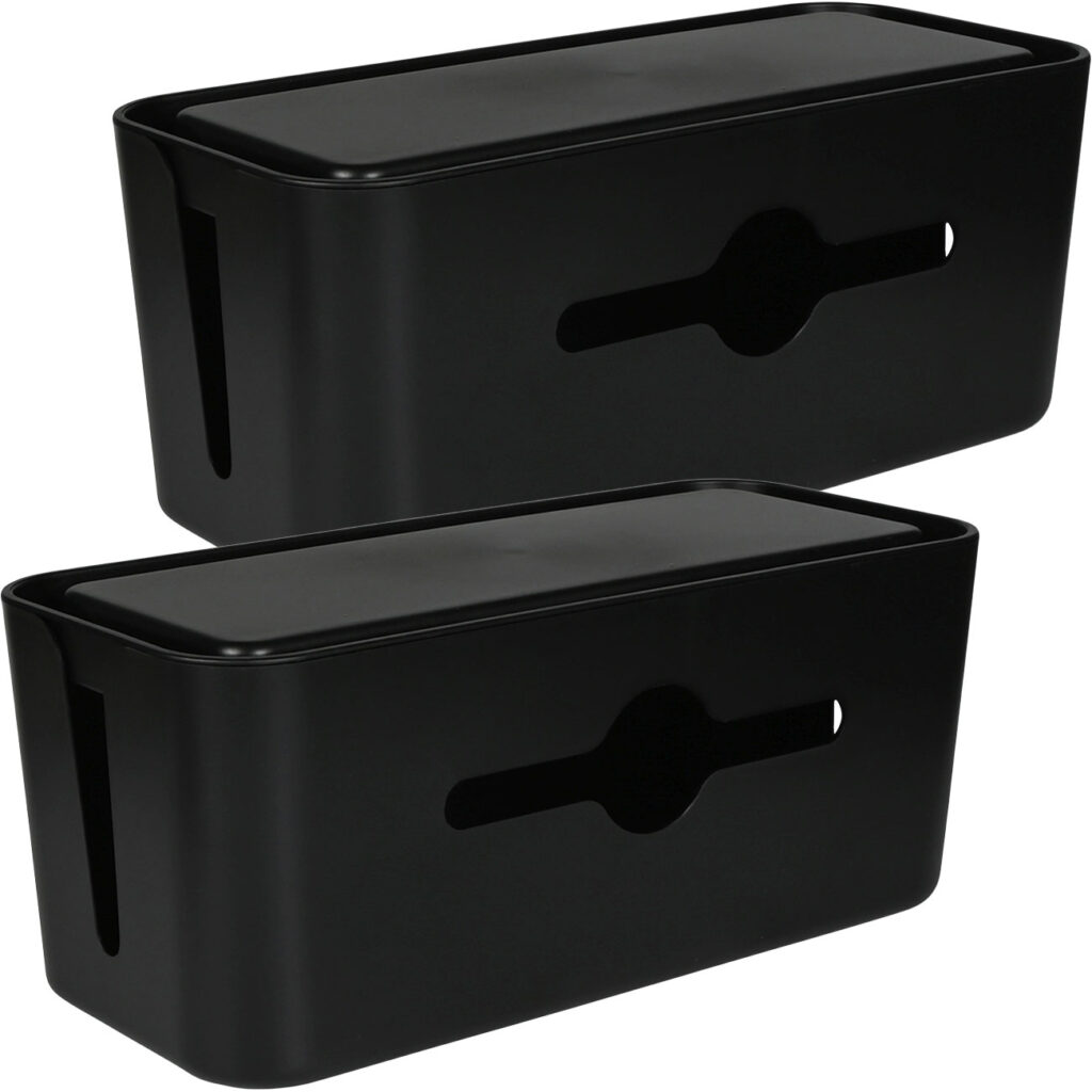 2er-Set Kabelbox inkl. Tablet-& Handyhalterung, 31 x 13,5 x 13 cm, schwarz