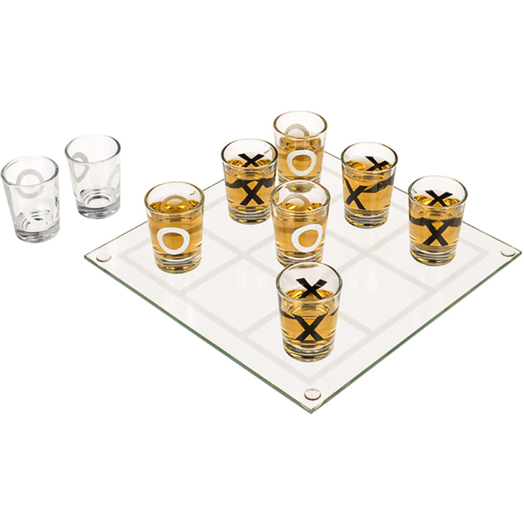 Trinkspiel Tic-Tac-Toe mit 9 Shotgläsern Trinkspiel Tic-Tac-Toe mit 9 Shotgläsern