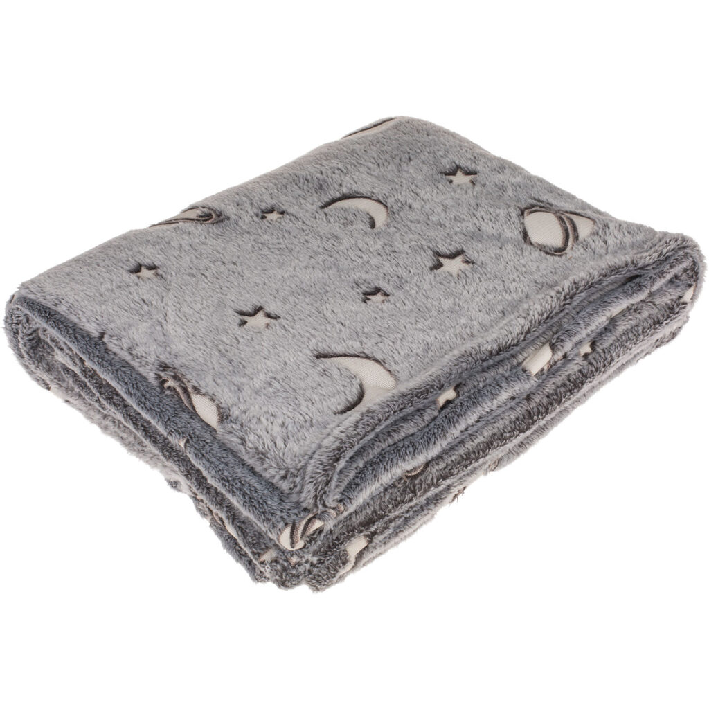 Kuscheldecke aus Fleece mit Leuchtplaneten, 173 x 135 cm, grau