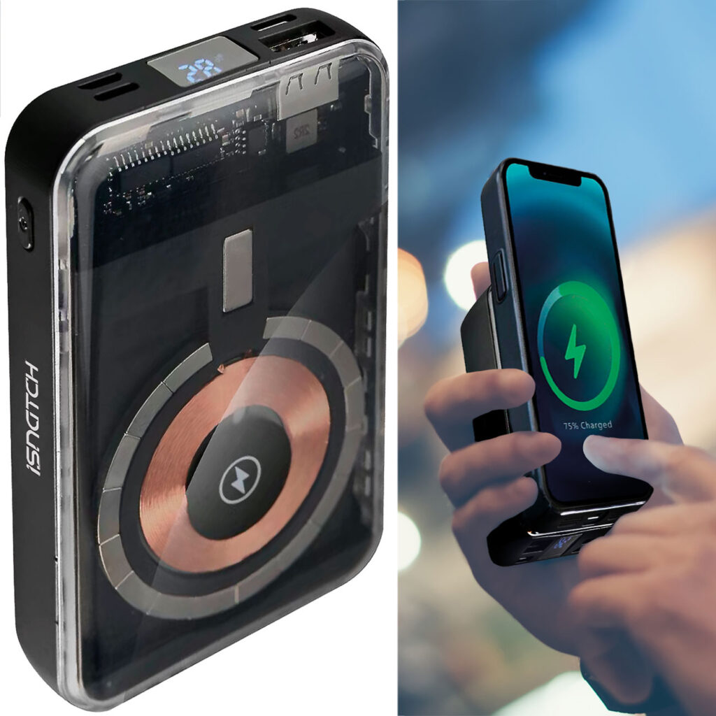 Kabellose Powerbank 10.000 mAh, MagSafe, LED-Anzeige, 3x USB