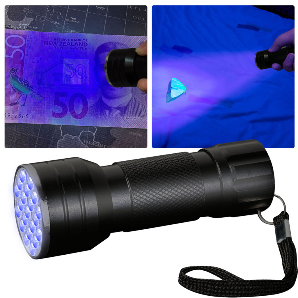 2in1 UV-Taschenlampe und Geldschein-/Ausweisprüfer, 21 LEDs, Batteriebetrieb