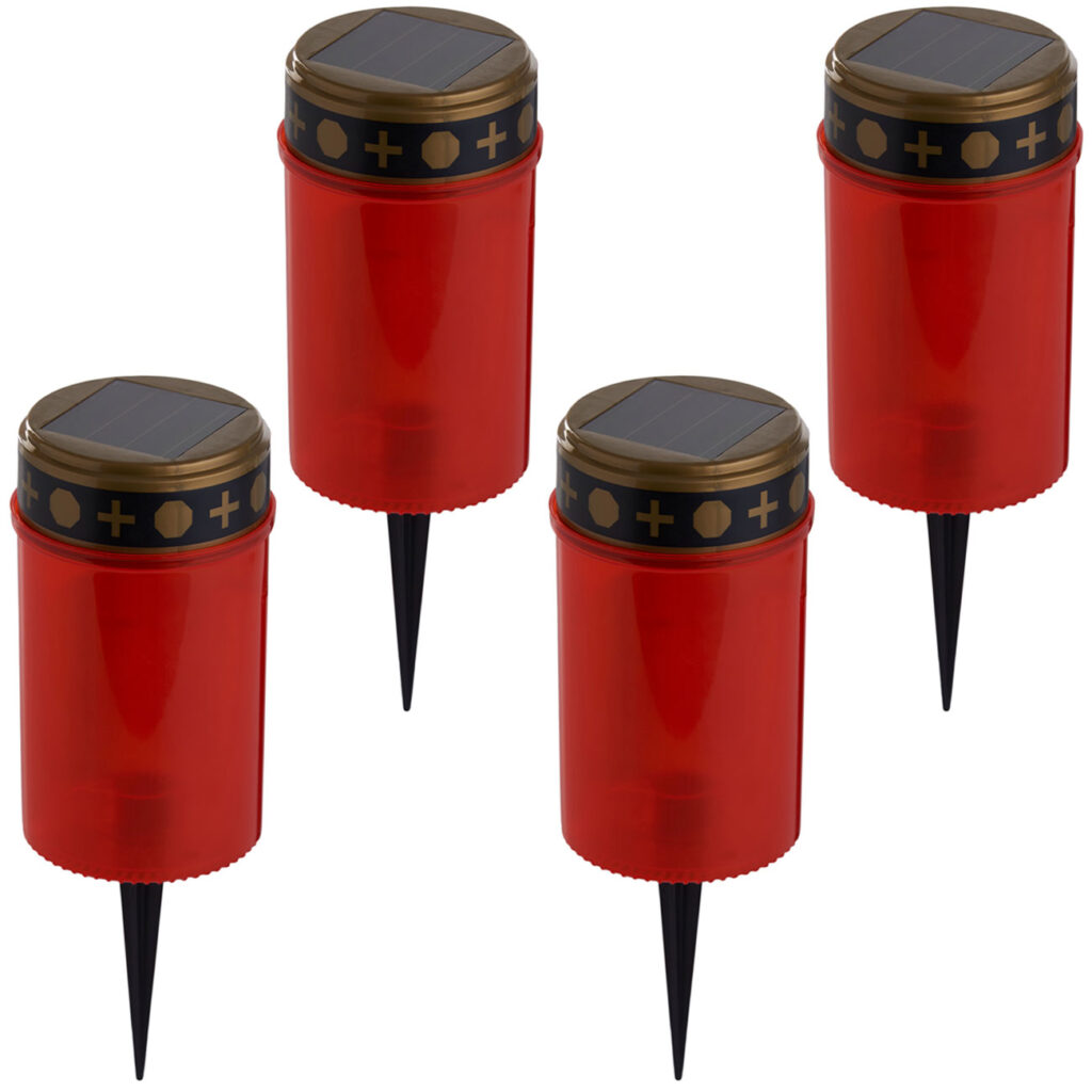4er-Set Solar LED-Grabkerze mit Erdspiess, rot
