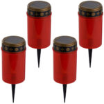 4er-Set Solar LED-Grabkerze mit Erdspiess, rot
