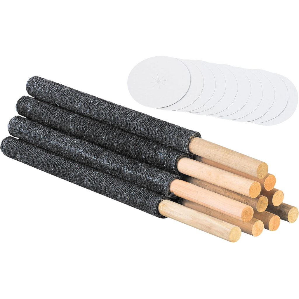 10er-Set Wachsfackeln mit Holzgriff und Handschutzteller, Brenndauer ca. 90 min, schwarz