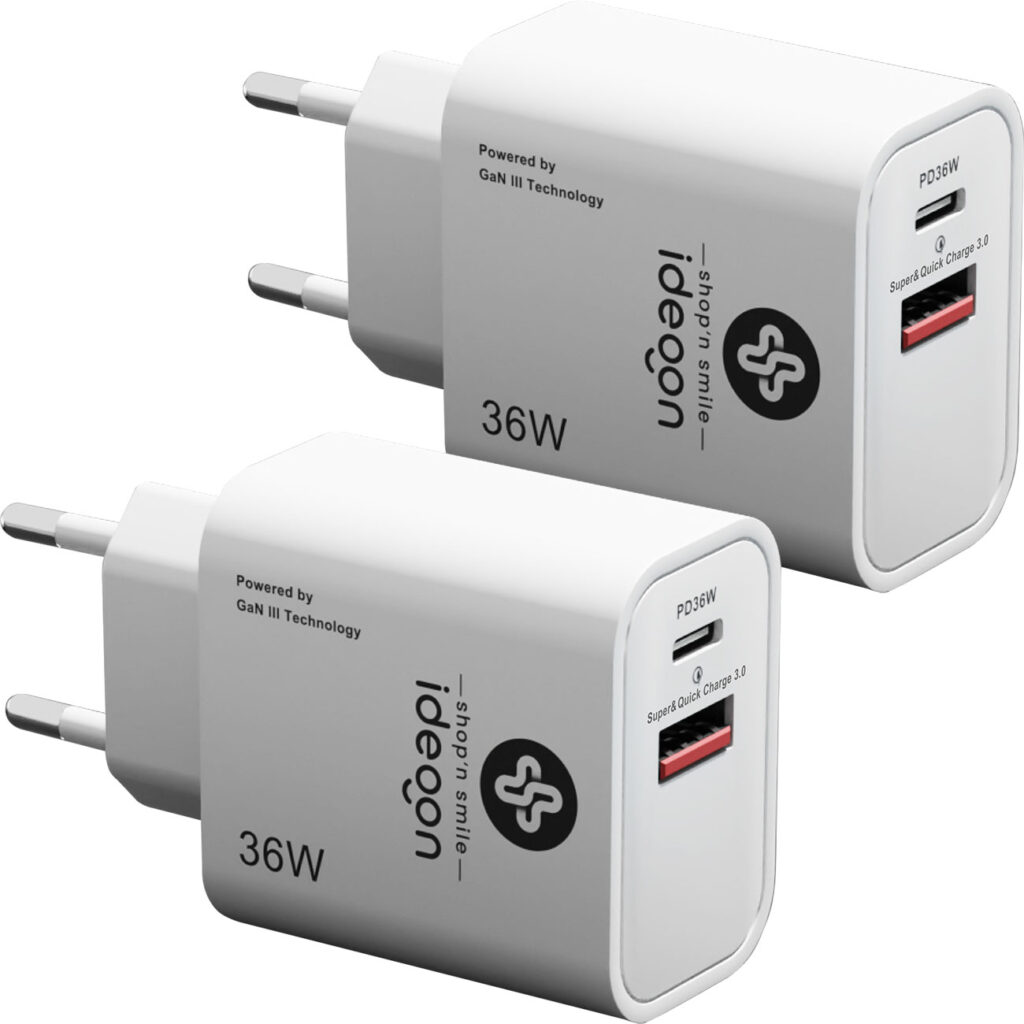 2er Set Dual 36Watt USB Ladegerät, 1x USB-C und USB-A, PD- & QC-Netzteil, GaN III, weis