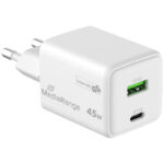 Dual Schnellladeadapter, GaN, 1x USB-C und USB-A, PD & QC, 45 Watt, weiss Dual Schnellladeadapter, GaN, 1x USB-C und USB-A, PD & QC, 45 Watt, weiss