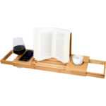 Verstellbare Badewannen-Ablage aus Bambus, 50 – 85 cm Breit