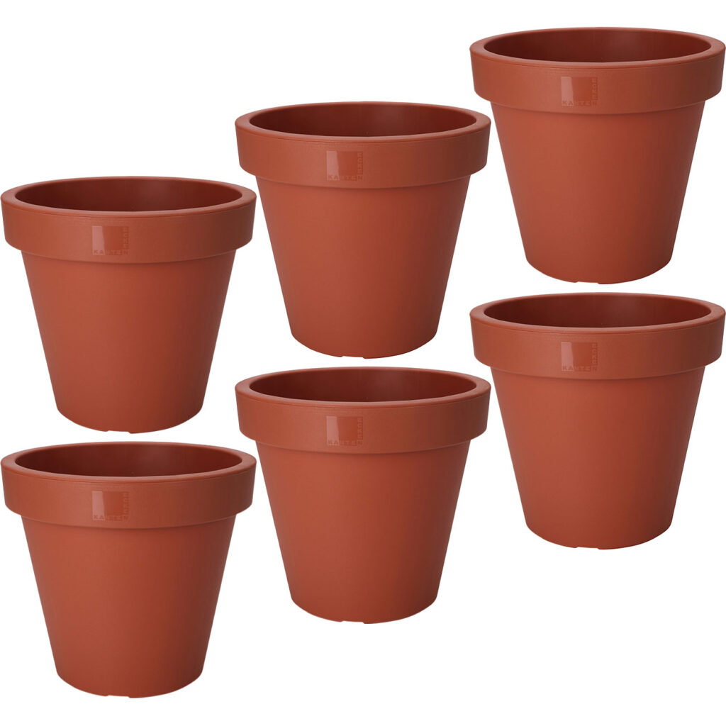 6er-Set Blumentopf rund, terracotta, Pflanztopf aus 100% recyclebaren Kunststoff, Ø 20 cm