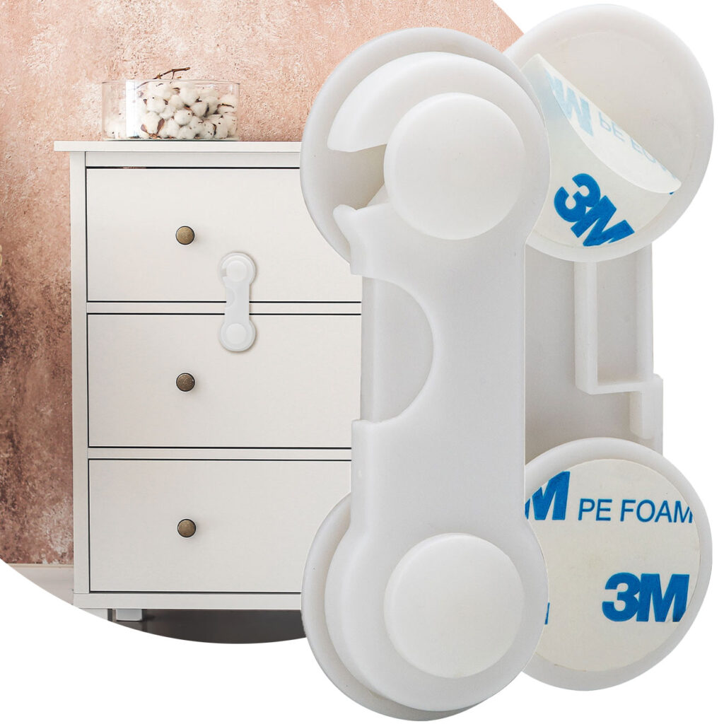 10er-Set Baby-Sicherungen für Schubladen- und Schranktüren, klebend, weiss