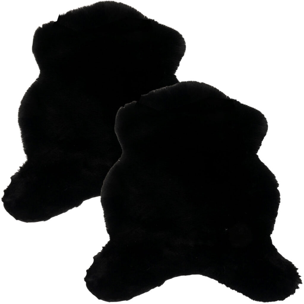 2er-Set Kuschelfell aus Kunstfell und Wildlederimitat, schwarz, 90 x 60 cm
