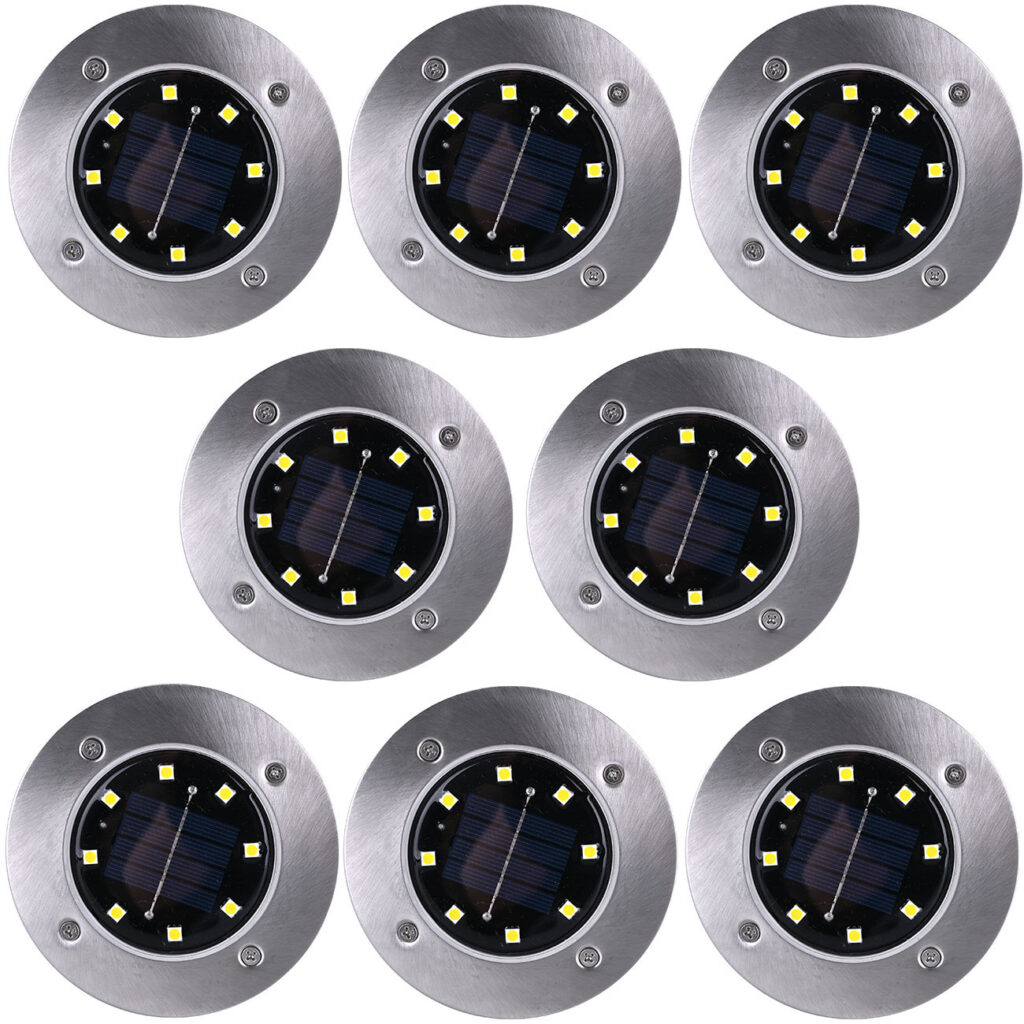 8er-Set Solar-Bodenstrahler mit Erdspiess, 200 lm, IP44