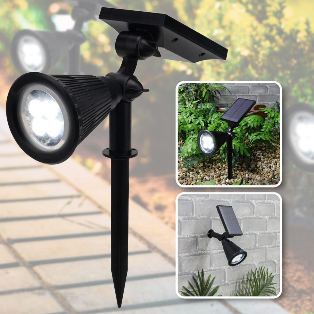 2er-Set LED-Spot, solarbetrieben, mit Erdspiess, 200 Lumen, IP44