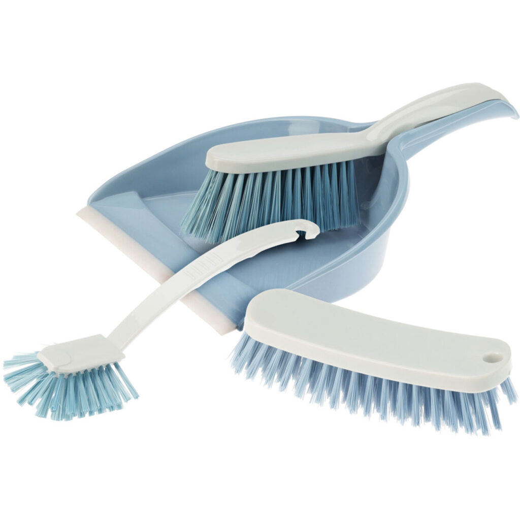 Praktisches Reinigungs-Bürstenset mit Kehrblech, 4-tlg.