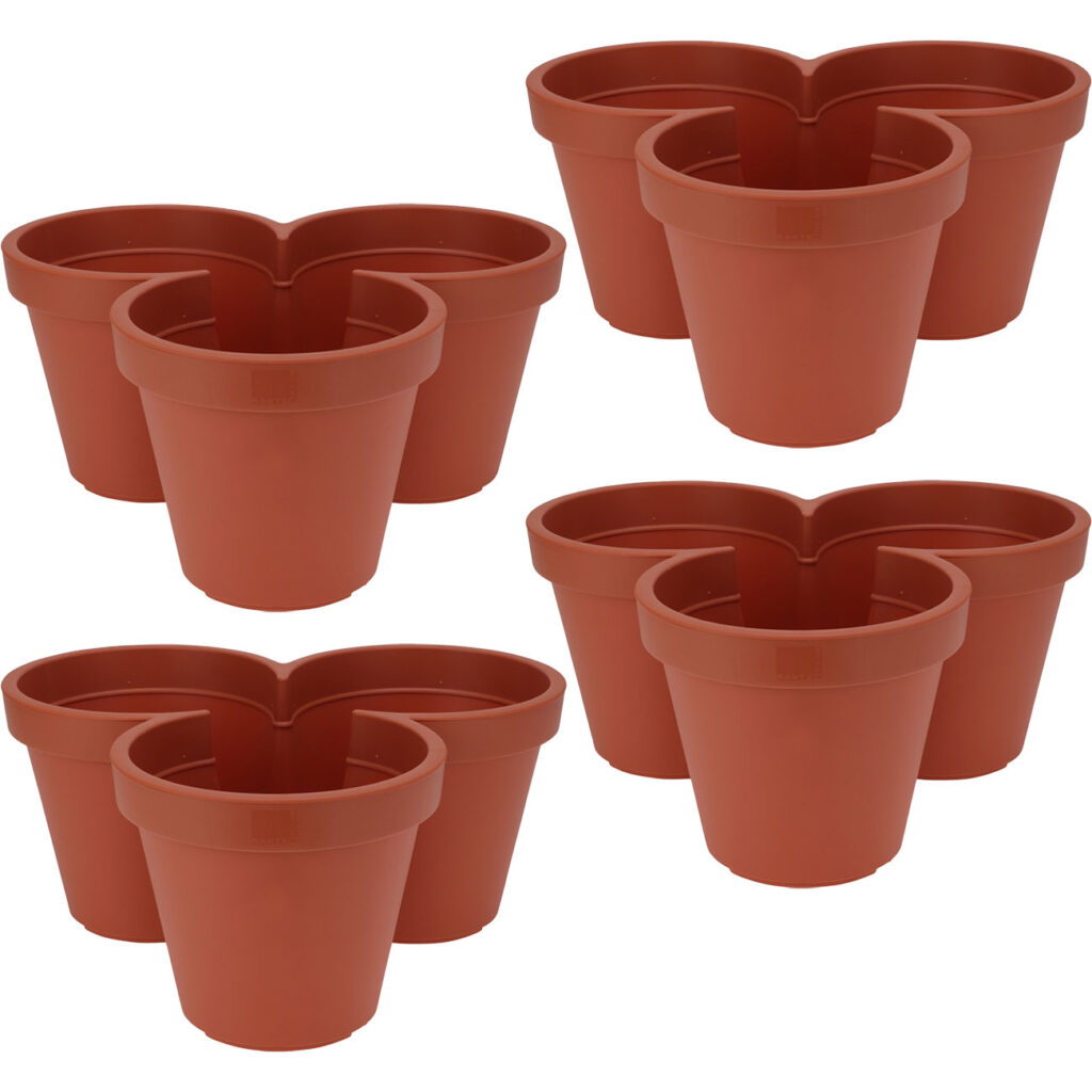4er-Set Blumentopf mit 3 Fächern, terracotta, 100% recyclebarem Kunststoff, Ø 44 cm