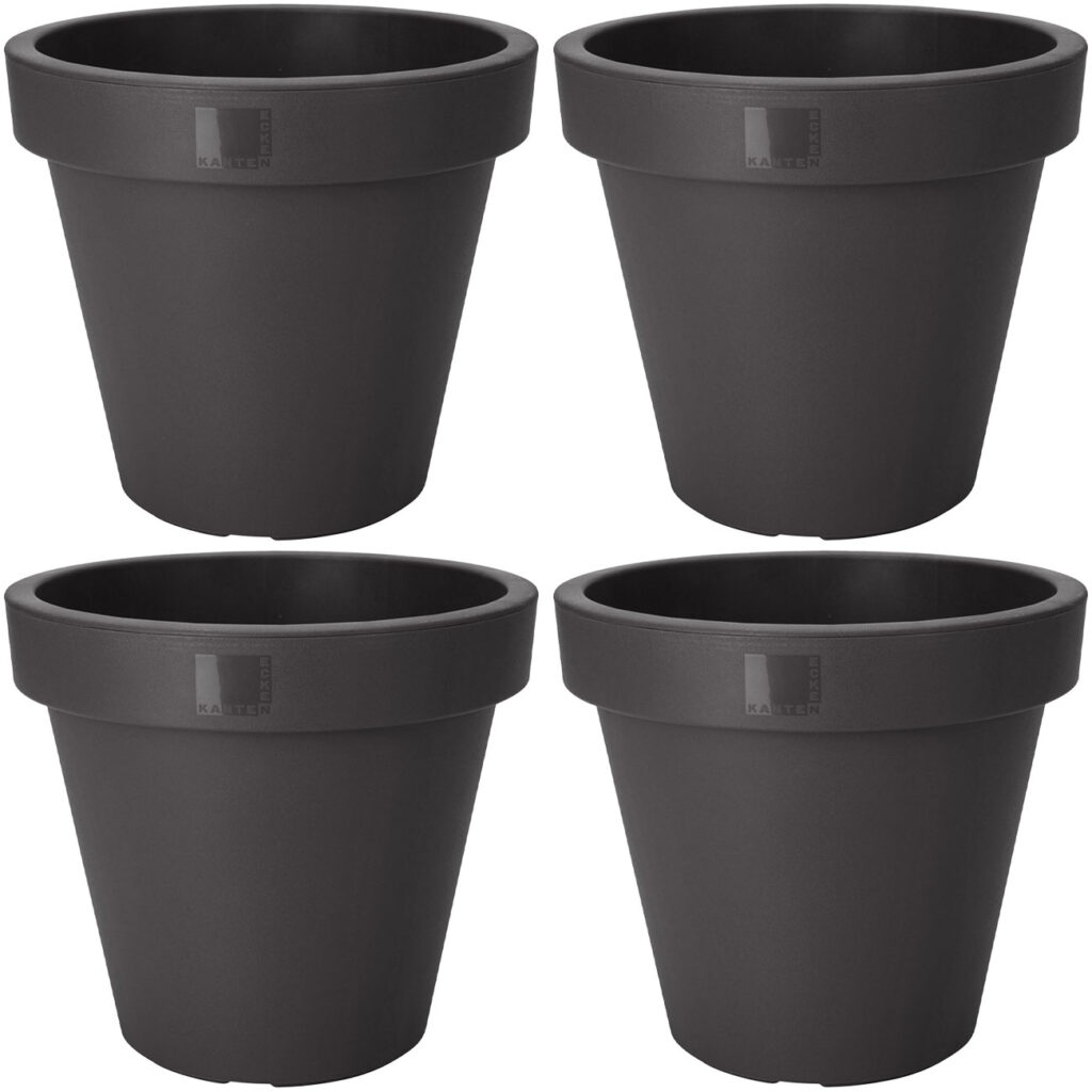 4er-Set Blumentopf rund, anthrazit, Pflanztopf aus 100% recyclebarem Kunststoff, Ø 20 cm