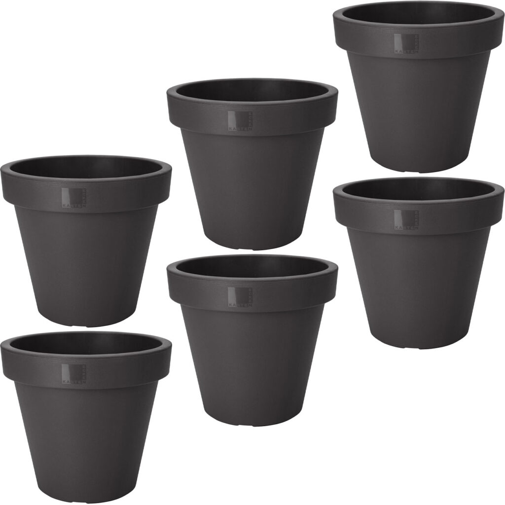 6er-Set Blumentopf rund, anthrazit, Pflanztopf aus 100% recyclebarem Kunststoff, Ø 20 cm