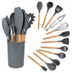 Küchenutensilien-Set, 12-teilig, Silikon & Holz, grau Küchenutensilien-Set, 12-teilig, Silikon & Holz, grau