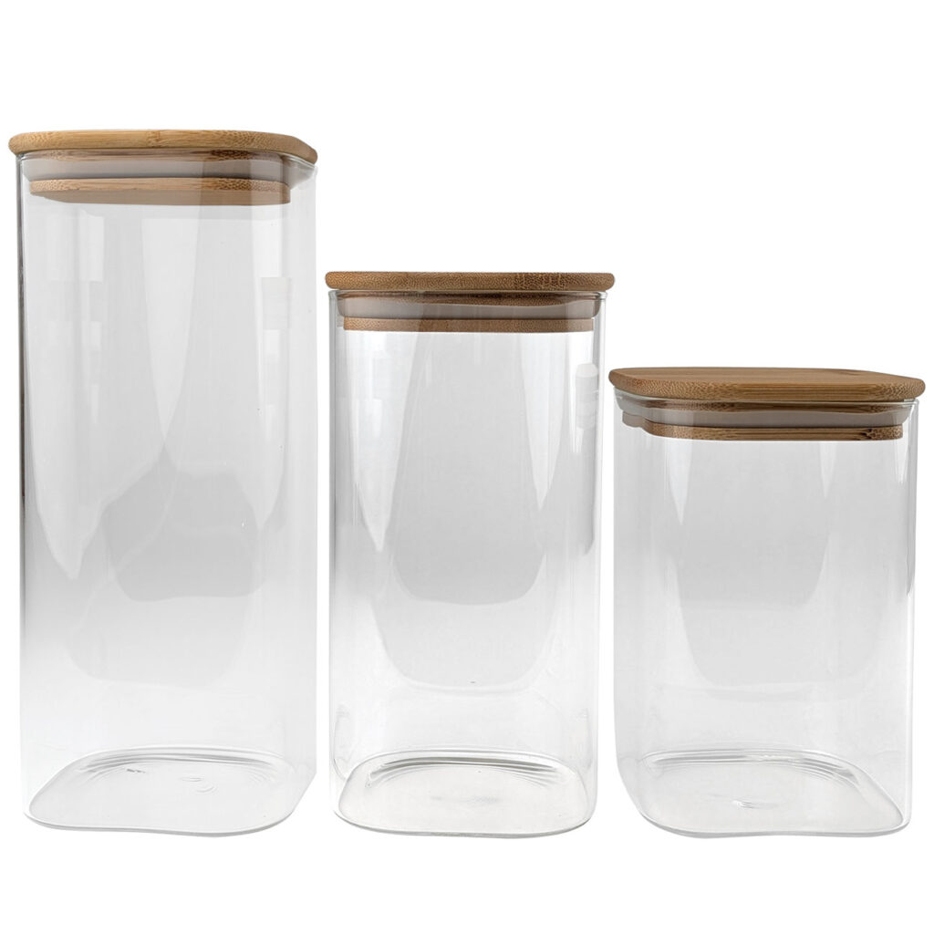 Vorratsgläser-Set mit Deckel aus Bambus, 3 Grössen