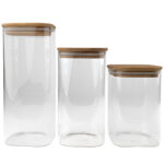 Vorratsgläser-Set mit Deckel aus Bambus, 3 Grössen Vorratsgläser-Set mit Deckel aus Bambus, 3 Grössen