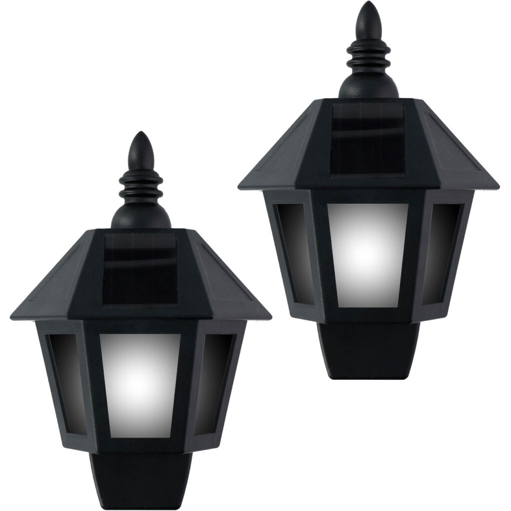 2er-Set Retro Wandleuchte mit 2 Leuchtmod, Flammeneffekt und Warmweiss, mit Solarpanel