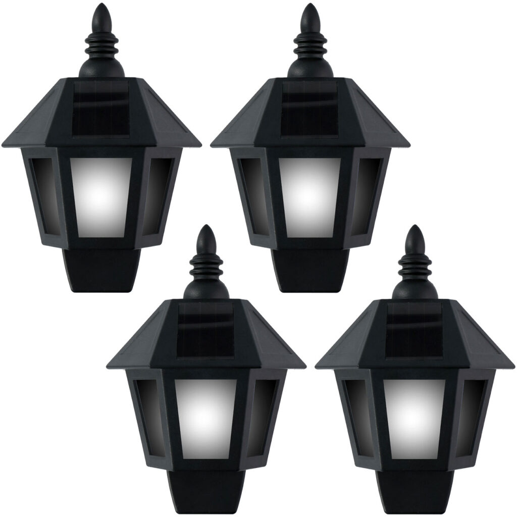 4er-Set Retro Wandleuchte mit 2 Leuchtmod, Flammeneffekt und Warmweiss, mit Solarpanel