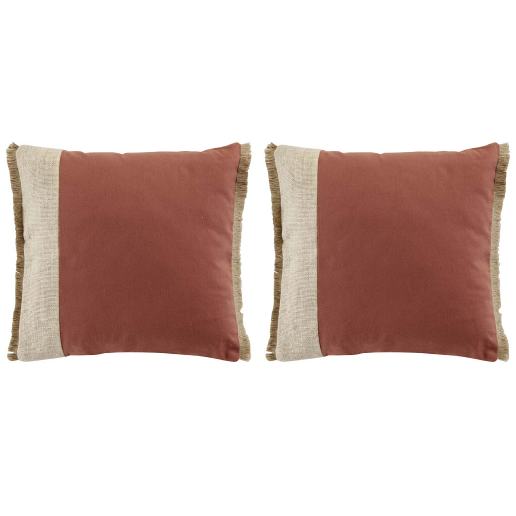2er-Set Kissen aus Baumwolle und Jute, mit Fransen, rostrot, beige, braun, 40 x 40 cm