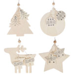 4er-Set Anhänger aus Holz, Rentier, Weihnachtskugel, Christbaum und Stern, zum Aufhängen 4er-Set Anhänger aus Holz, Rentier, Weihnachtskugel, Christbaum und Stern, zum Aufhängen