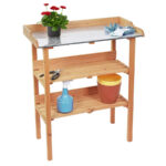 Pflanztisch aus Tannenholz, Pflanzregal mit Metall Arbeitsplatte, 75 x 90 x 36 cm Pflanztisch aus Tannenholz, Pflanzregal mit Metall Arbeitsplatte, 75 x 90 x 36 cm