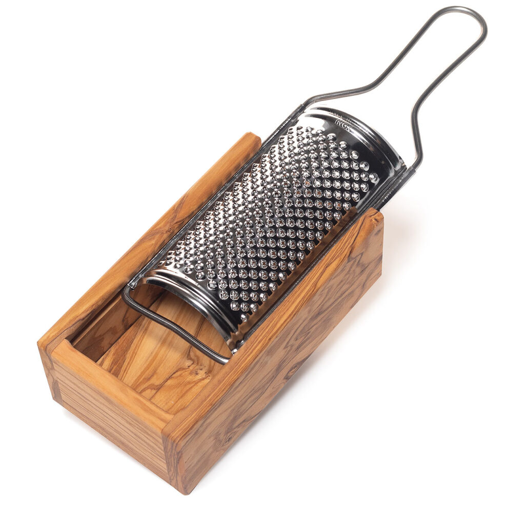 Käsereibe, Parmesanreibe mit Servierfach, 24,5 cm, Olivenholz