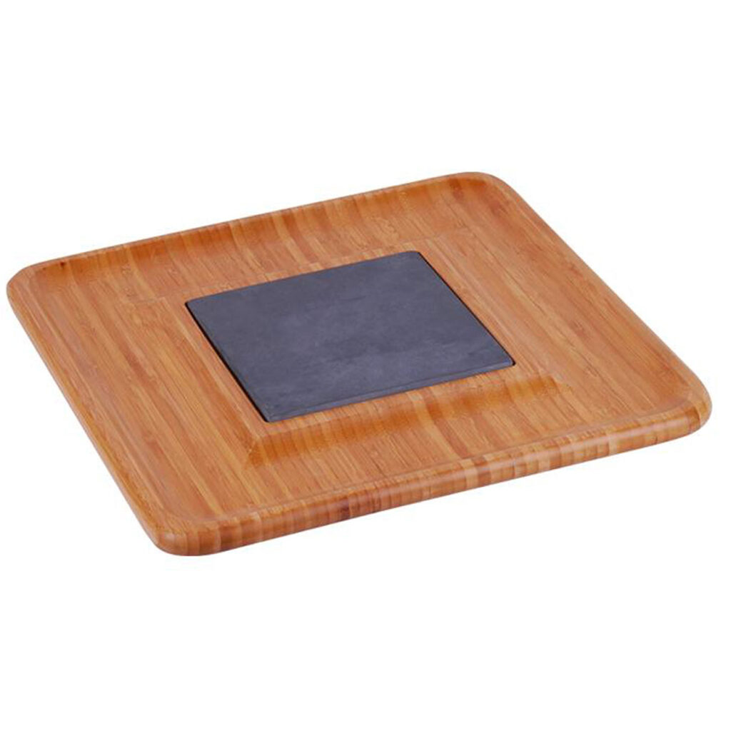 Bambus Käse-Tablett mit Schieferplatte, 2-teilig, 33 x 33 x 1,5cm