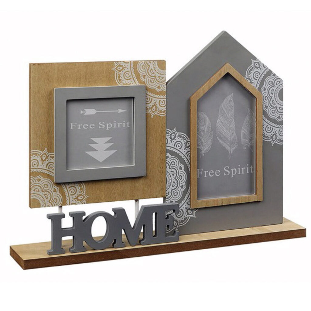 Fotorahmen Home, aus Holz, braun und grau, für 2 Fotos, 40 x 6 x 29cm