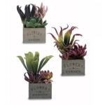 Blumentopf aus Holz mit Aufdruck und Kunstpflanze, rechteckig, 15 x 28 x 15 cm Blumentopf aus Holz mit Aufdruck und Kunstpflanze, rechteckig, 15 x 28 x 15 cm