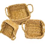 3-teiliges Körbe-Set aus Seegras, jeweils 2 Henkel, braun, viereckig 3-teiliges Körbe-Set aus Seegras, jeweils 2 Henkel, braun, viereckig