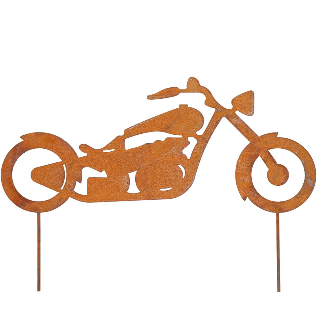 Gartenstecker Motorrad aus Metall, rostbraun, 80 x 55 cm