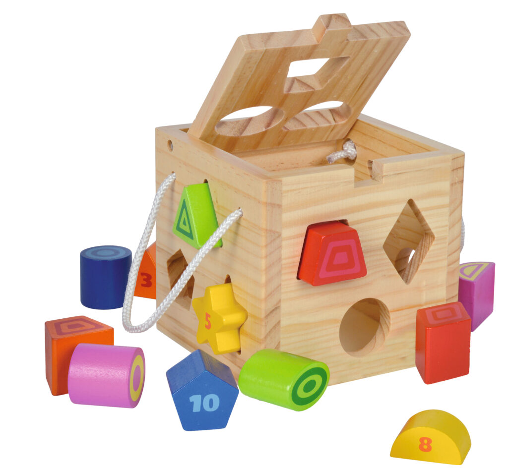 13-teiliger Steckwürfel, Birken- und Lindenholz, aufklappbar, 15 x 15 x 15 cm