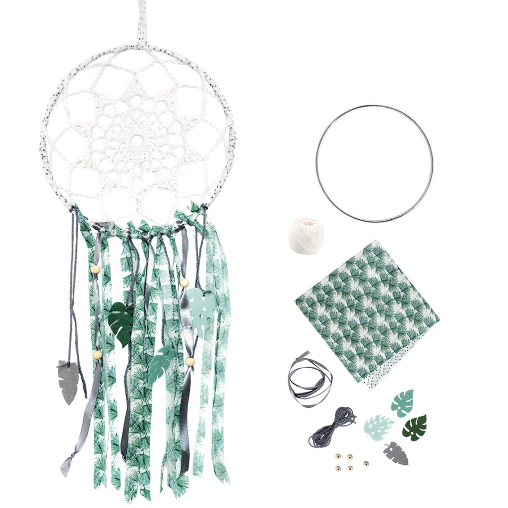 Komplett-Set Traumfänger zum Selbermachen, mit Anleitung, dunkelgrün, 60 cm