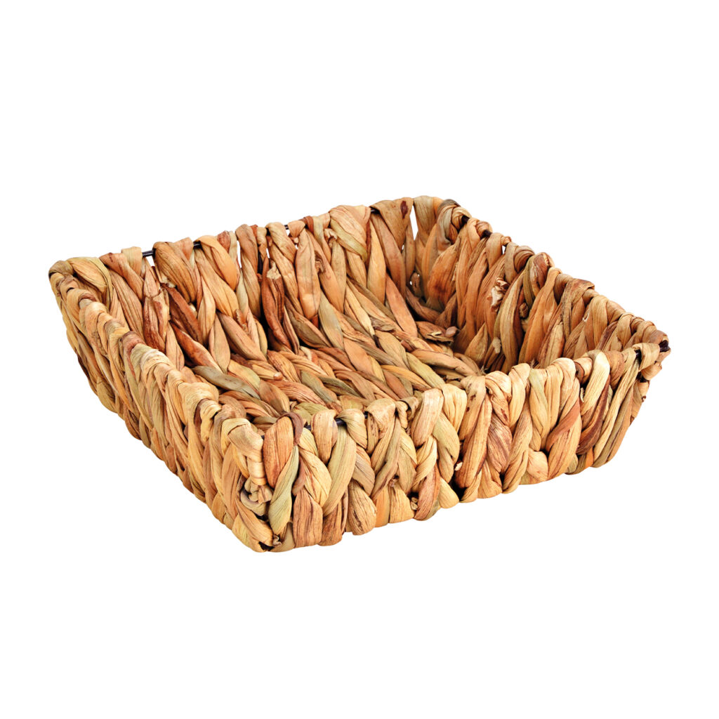 Aufbewahrungskorb aus Wasserhyazinthe, eckig, mit Metall, geflochten, 22 x 7 x 22 cm