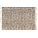 Rechteckiger Teppich mit Fransen, Baumwolle & Jute, Blattmuster, schwarz, braun, 120x170cm Rechteckiger Teppich mit Fransen, Baumwolle & Jute, Blattmuster, schwarz, braun, 120x170cm