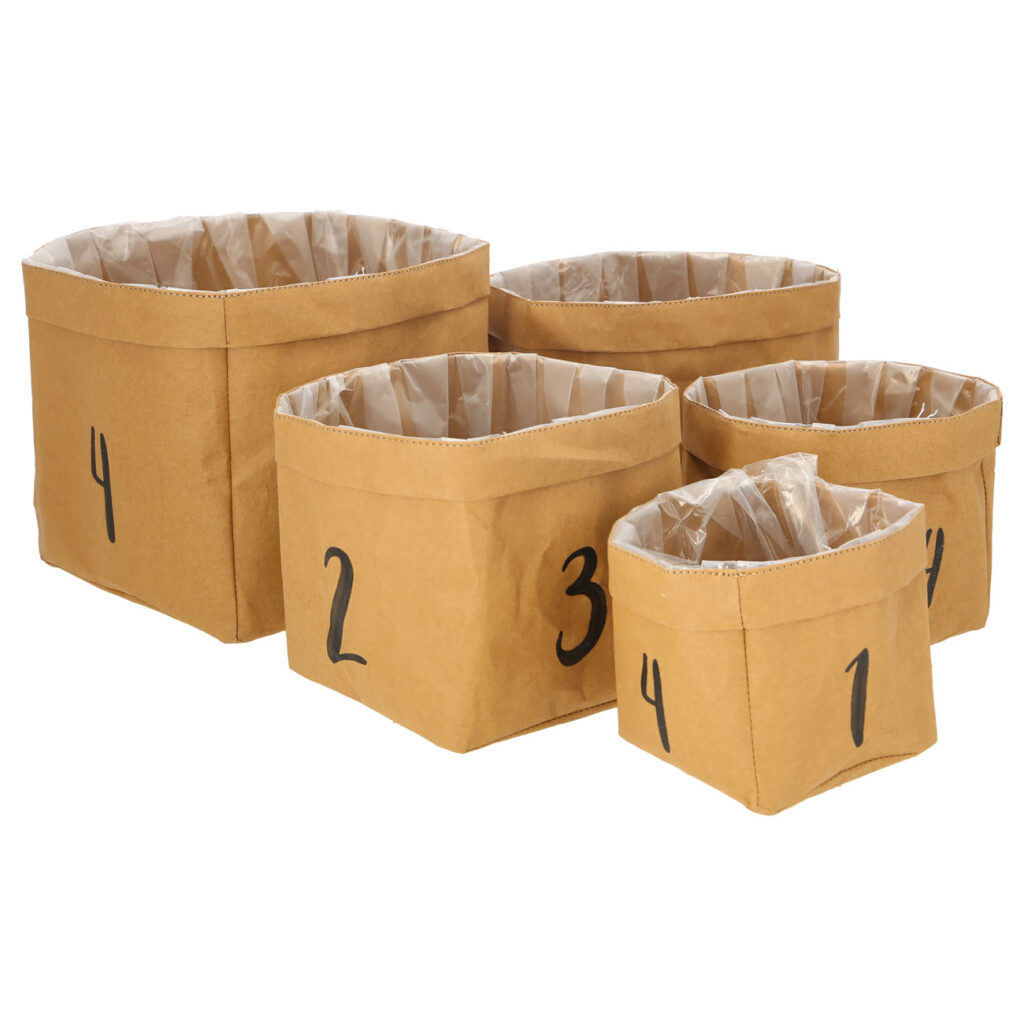 5er-Set Pflanzsäcke mit aufgedruckten Zahlen 1-4, Papiertaschen Aufbewahrung