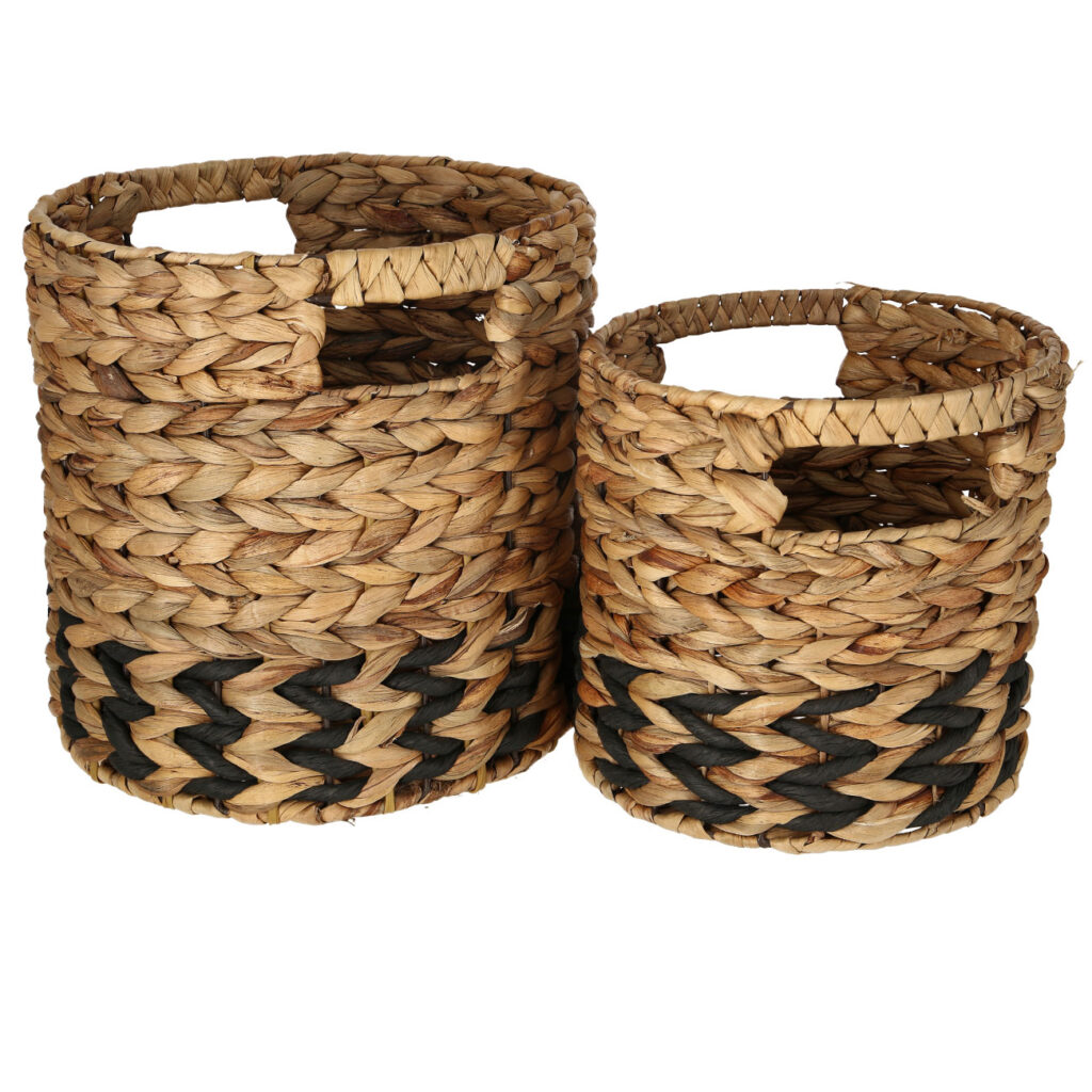 2er-Set Natur Körbe aus Gras-Geflecht, Korb Übertöpfe braun, schwarz