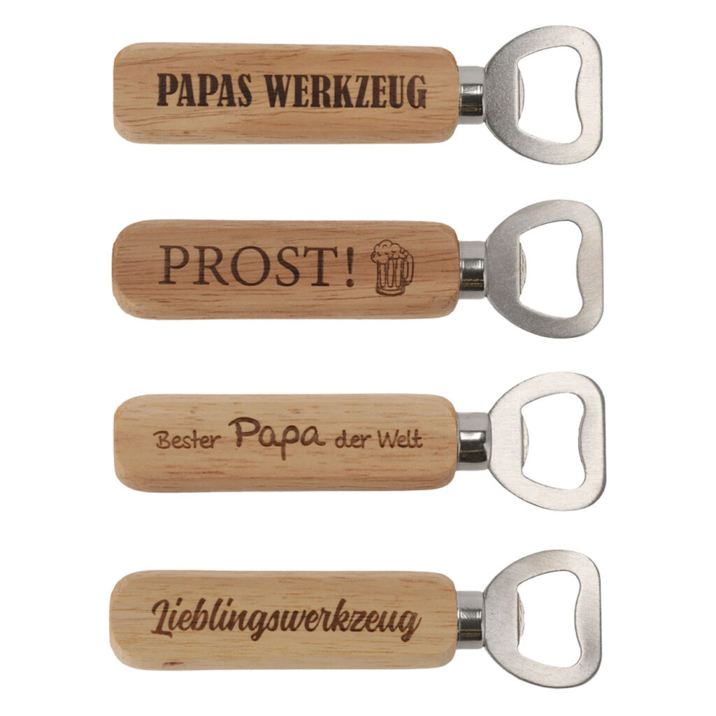 Flaschenöffner aus Eichenholz und Eisen, Kapselheber mit lustigen Sprüchen