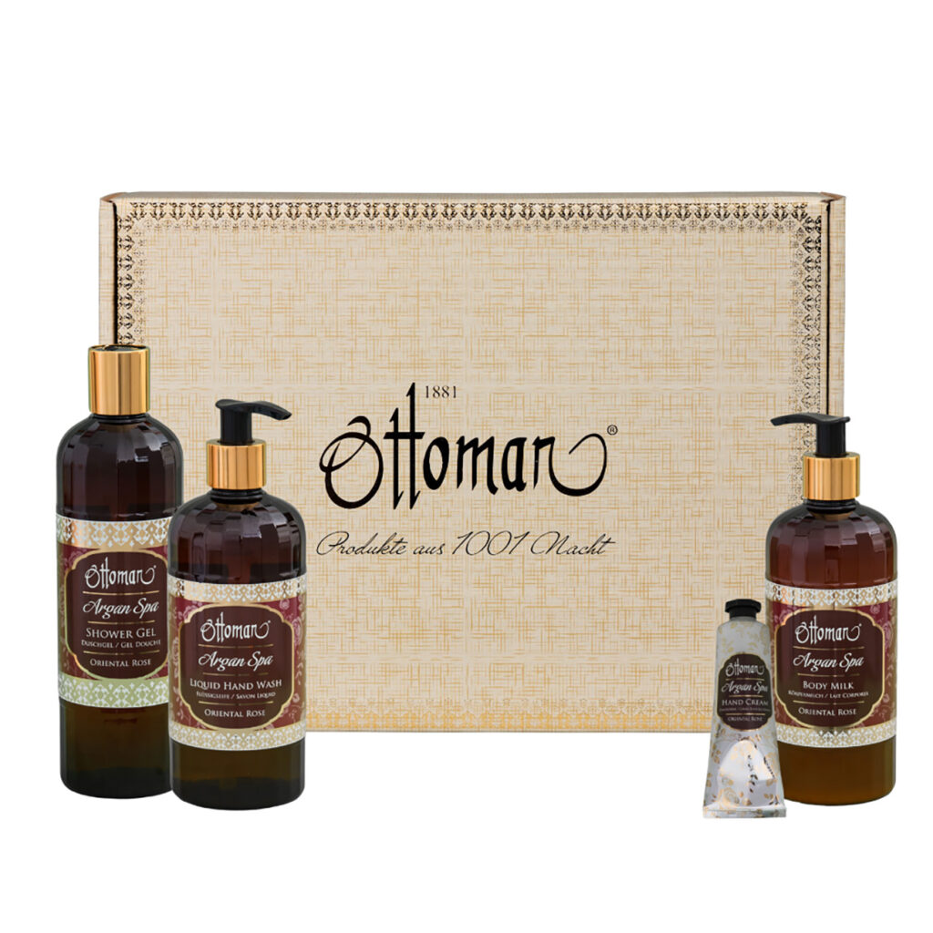 4er-Geschenkset Oriental Rose, Spa Pflegeset Duschgel, Handseife, Body Milk und Handcreme