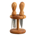 5-teiliges Käsemesser Set aus Olivenholz, Messer für Käse an Ständer, 9 x 9 x 16 cm